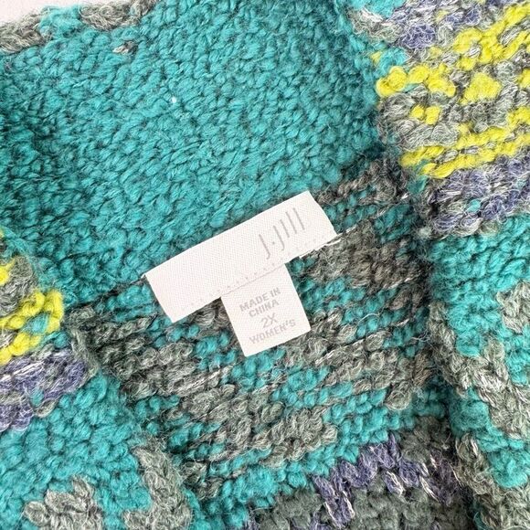 J Jill Sweater Jacket Long Womens 2X Duster Wool Blend Cozy Boho Crochet Green - Picture 3 of 10